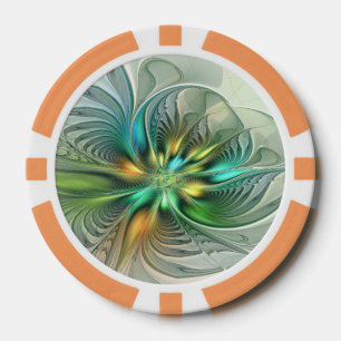 Colorful Fantasy Modern Abstract Flower Fractal Poker Chips