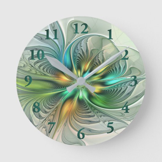 Colorful Fantasy Modern Abstract Flower Fractal Ronde Klok (Voorkant)