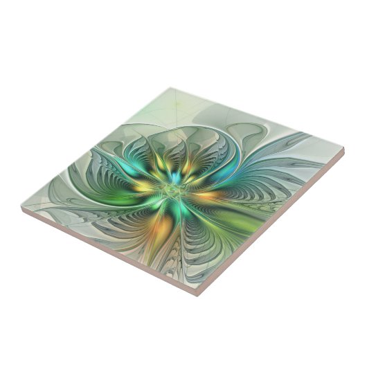 Colorful Fantasy Modern Abstract Flower Fractal Tegeltje (Zijkant)