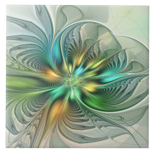 Colorful Fantasy Modern Abstract Flower Fractal Tegeltje (Voorkant)