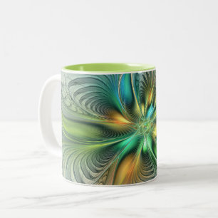 Colorful Fantasy Modern Abstract Flower Fractal Tweekleurige Koffiemok
