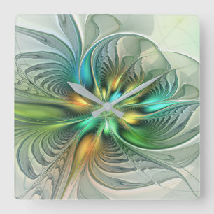 Colorful Fantasy Modern Abstract Flower Fractal Vierkante Klok