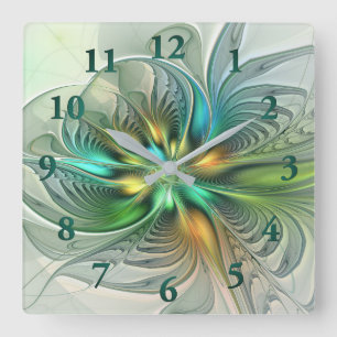 Colorful Fantasy Modern Abstract Flower Fractal Vierkante Klok