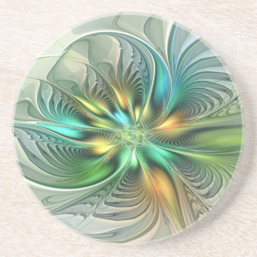 Colorful Fantasy Modern Abstract Flower Fractal Zandsteen Onderzetter (Voorkant)