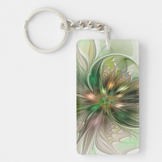Colorful Fantasy Modern Abstract Fractal Flower Sleutelhanger (Voorkant)