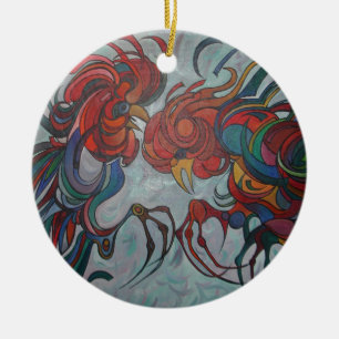 Colorful Farmyard Roosters Keramisch Ornament
