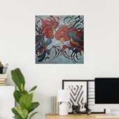 Colorful Farmyard Roosters Poster (Thuiskantoor)