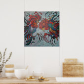 Colorful Farmyard Roosters Poster (Keuken)