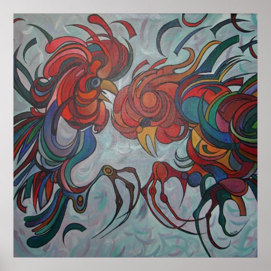 Colorful Farmyard Roosters Poster (Voorkant)