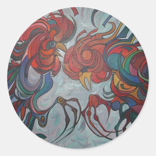 Colorful Farmyard Roosters Ronde Sticker (Voorkant)