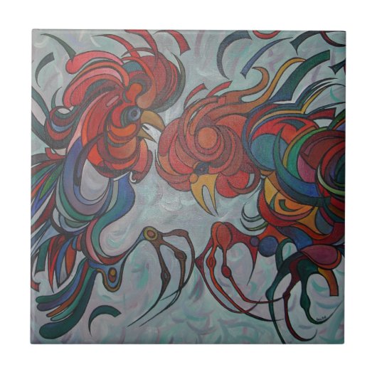 Colorful Farmyard Roosters Tegeltje (Voorkant)
