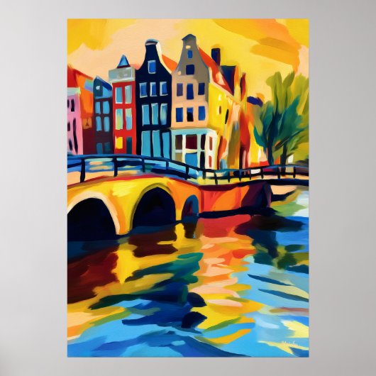 Colorful Fauvist Amsterdam Canal Wall Art Poster (Voorkant)