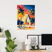 Colorful Fauvist Chichen Itza Pyramid Art Poster (Thuiskantoor)