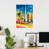 Colorful Fauvist Dubai Skyline Wall Art Poster (Thuiskantoor)