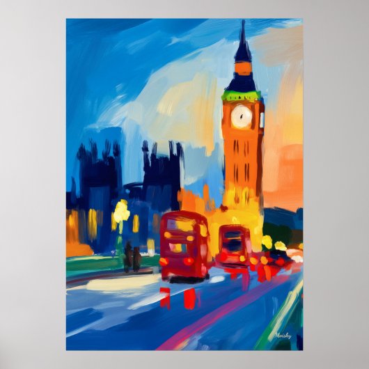Colorful Fauvist London Skyline Wall Art Poster (Voorkant)