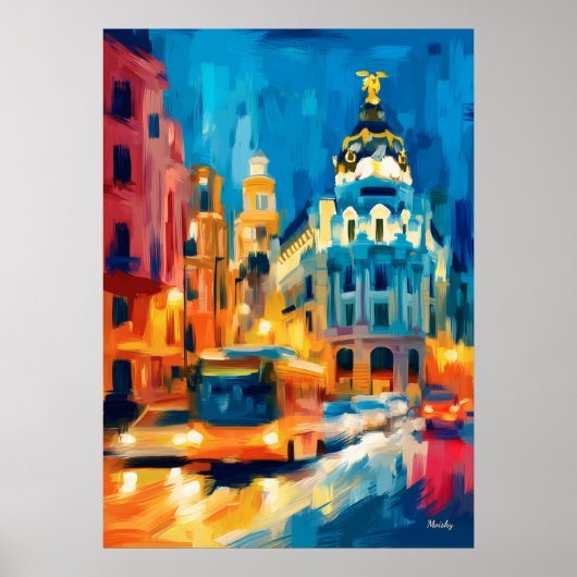 Colorful Fauvist Madrid Gran Via Art Poster (Voorkant)