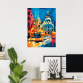 Colorful Fauvist Madrid Gran Via Art Poster (Thuiskantoor)