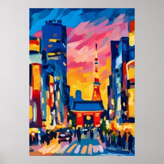 Colorful Fauvist Tokyo Skyline Wall Art Poster (Voorkant)