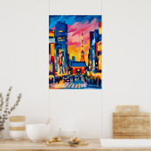 Colorful Fauvist Tokyo Skyline Wall Art Poster (Keuken)