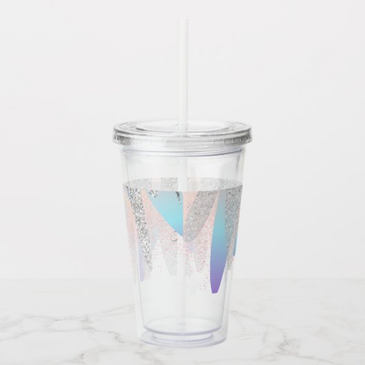 Colorful Faux Glitter Dripping Monogramname Acryl Drinkbeker (Rechts)