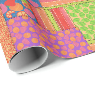 Colorful Faux Patchwork of Summer Fruits Patronen Cadeaupapier