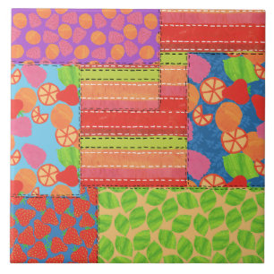 Colorful Faux Patchwork of Summer Fruits Patronen Tegeltje