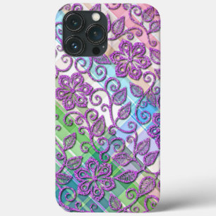 Colorful Faux Pink Glitter Floral Art Patroon Case-Mate iPhone Case