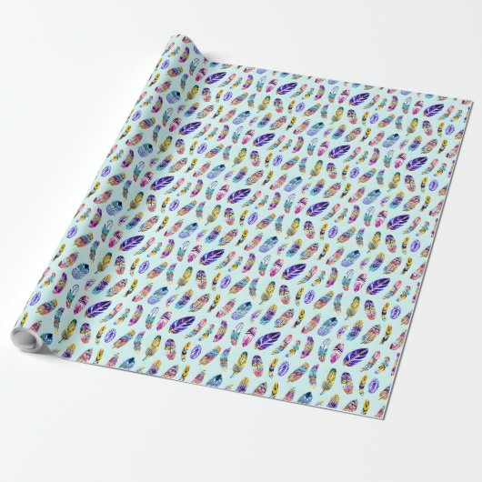 Colorful Feather Pattern Cadeaupapier (Uitgerold)