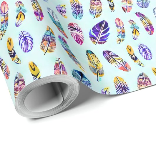Colorful Feather Pattern Cadeaupapier (Rol Hoek)