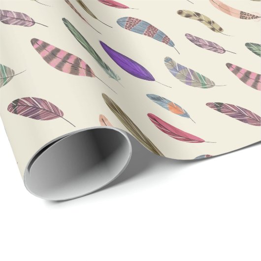 Colorful Feather Pattern - Cute Trendy Modern Cadeaupapier (Rol Hoek)
