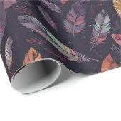 Colorful Feather Pattern on Black Background Cadeaupapier (Rol Hoek)