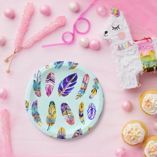 Colorful Feather Pattern Papieren Bordje (Feest)