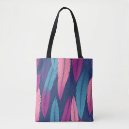Colorful Feather Pattern Tote Bag with Black Strap