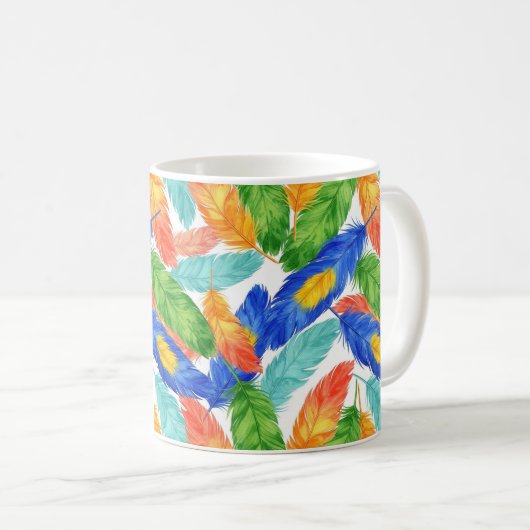 Colorful Feather Pattern — Watercolor Abstract Koffiemok (Voorkant rechts)