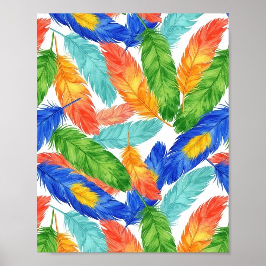 Colorful Feather Pattern — Watercolor Feather Poster (Voorkant)
