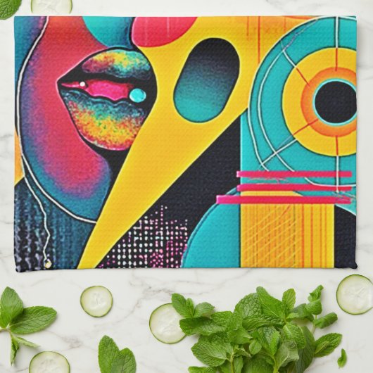 Colorful Feelings: Abstract Face Theedoek (Gevouwen)