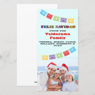 Colorful Feliz Navidad-fotokaart met banners Feestdagenkaart