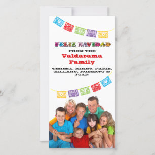 Colorful Feliz Navidad-fotokaart met banners Feestdagenkaart