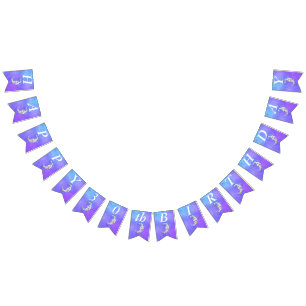 Colorful Festive Birthday Crescent Moon on Paars Vlaggetjes