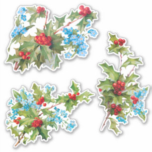 Colorful Festive Holly en Vergeet me Nots Sticker