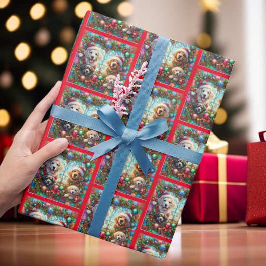 Colorful Festive Merry Christmas Pet Dogs Pattern Cadeaupapier