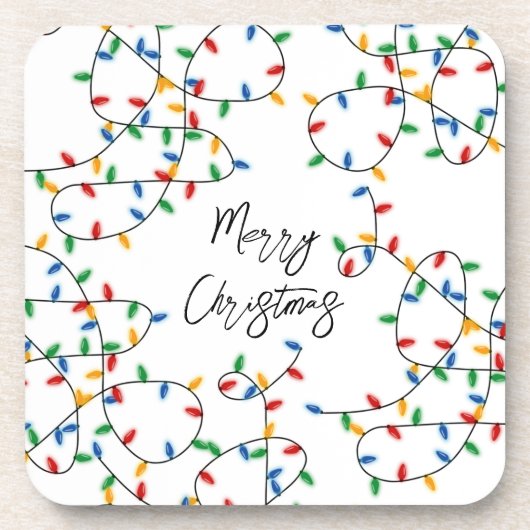 Colorful Festive Merry-kerstlampje Bier Onderzetter (Voorkant)