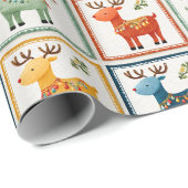 Colorful Festive Reindeer Holiday Design Cadeaupapier (Rol Hoek)