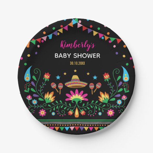 Colorful Fiesta Baby shower / Mexicaanse verjaarda Papieren Bordje (Voorkant)