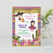 Colorful Fiesta boy, meisjesverjaardagsuitnodiging Kaart (Staand voorkant)