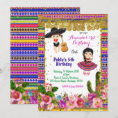 Colorful Fiesta boy, meisjesverjaardagsuitnodiging Kaart (Voorkant / Achterkant)