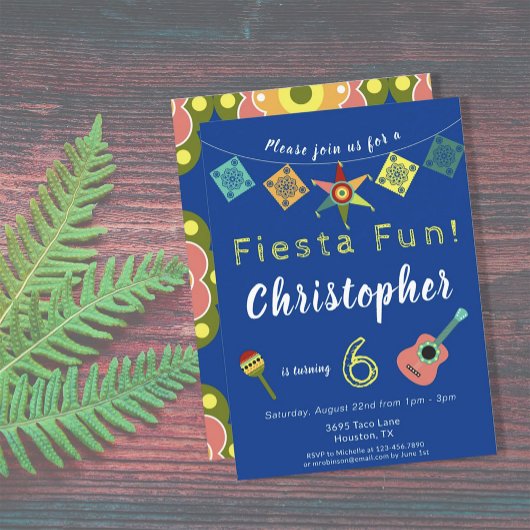 Colorful Fiesta Boys Birthday Party Kaart