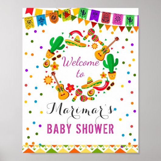 Colorful Fiesta Culture Cactus Baby shower Welkom Poster (Voorkant)