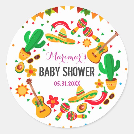 Colorful Fiesta Mexican Culture Cactus Baby shower Ronde Sticker (Voorkant)