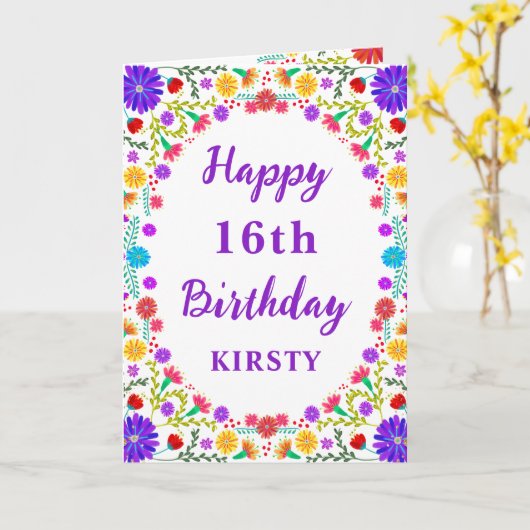 Colorful Fiesta Mexican Floral Lijst 16th Birthday Kaart (Gele Bloem)